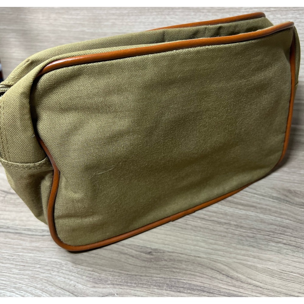 Chaps Ralph Lauren Canvas Leather Trim Toiletry Bag Pouch Khaki Brown - Picture 4 of 6